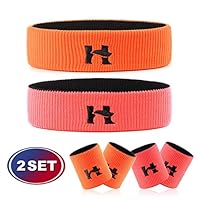 HÖTER Sweatband Set Couple Lovers Sports Headband Wristband Set Sweatbands Terry Cloth Wristband Wrist Sweatband and Headbands Moisture Wicking Sweat Absorbing Head Band