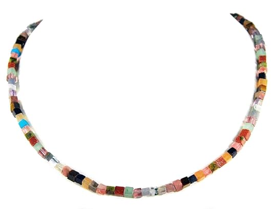 Halsschmuck Edelsteinkette aus verschiedenen Edelsteinen in Würfelform Damen