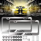 Newest Audi Logo Bling Frosted Silver Aluminum Alloy License Plate Frame,with Screw Caps Cover Set Suit,Applicable to US Standard car License Frame, for Audi(2 Pcs)