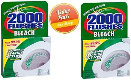 2000 Flushes 290074 Bleach Chlorine Antibacterial Automatic Toilet Bowl Cleaner, 1.25 oz (Pack of 2)