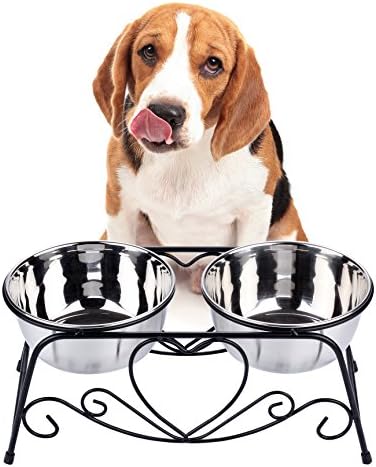 VIVIKO Pet Feeder for Dog Cat, Stainless Steel Food and Water Bowls with Iron Stand