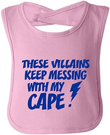 These Villains Keep Messing With My Cape Infant Toddler Superhero Bib Funny Baby Shower Gift by BeeGeeTees (Pink - Navy)