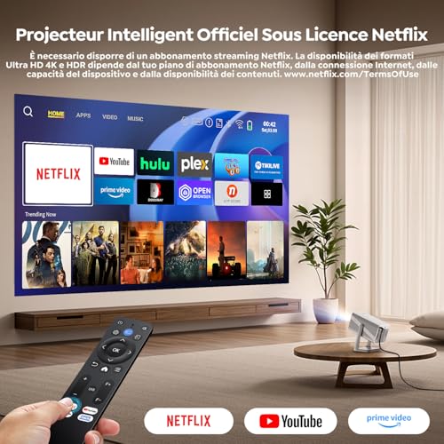 4K Projector, Compatible with Netflix & Dolby, Portable Projector 700 ANSI Focus Keystone with Bluetooth Two-Way Mini 360° Rotating Projectors for Home Theater/Outdoor Video Projector