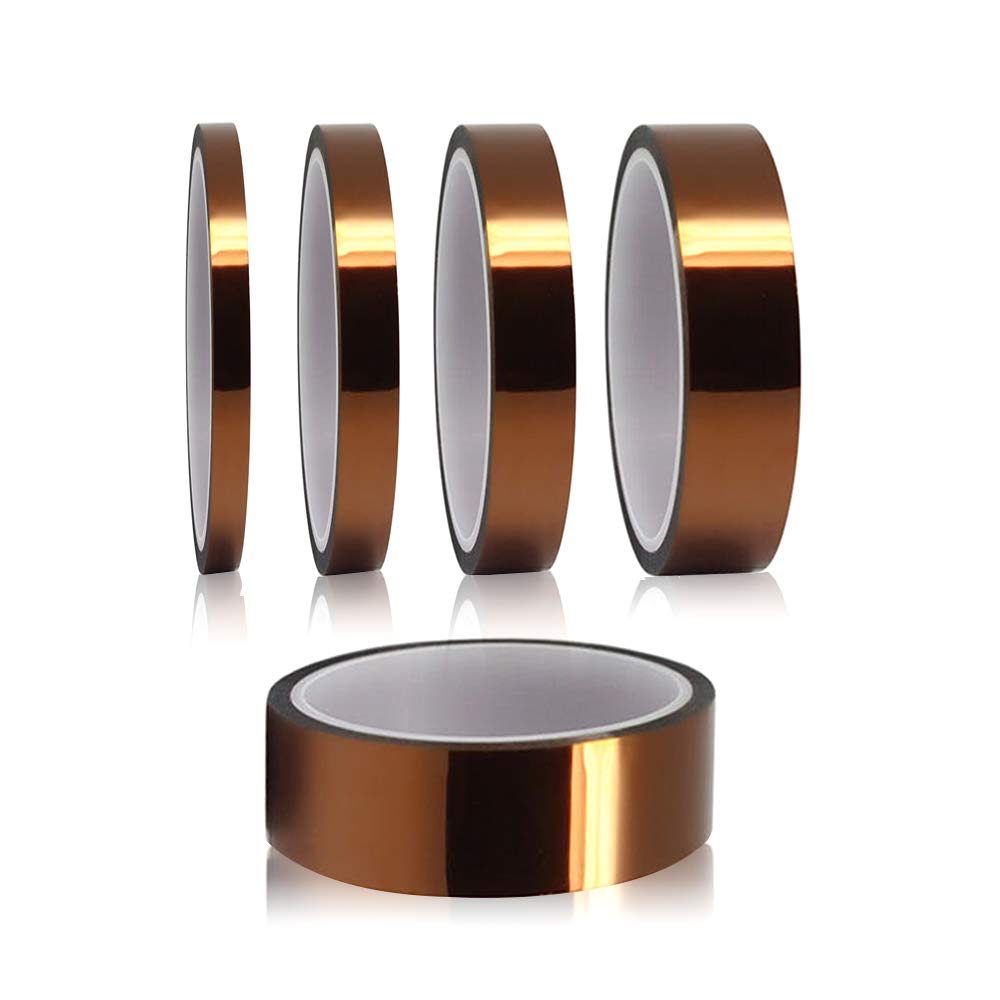 YIXISI 5 PCS High Temperature Tape, Kapton Tape, Polyimide Tape, Sublimation Tape, Multi-Sized 3mm/6mm/8mm/12mm/25mm × 33m, Thermal Transfer Tape, for Elecric Products, 3D Printers