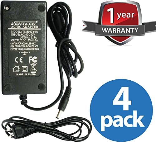 VENTECH (4 Pack) 60 Watt (5 Amp) 12 Volt DC LED Light Strip Power Supply 110V AC to 12V DC Transformer - Driver for LED Tape Light and Other Low Voltage Devices (Security Systems, and More)