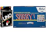 Throwback Double Pack Card & Board Game Matching Retro Uno! + Sorry Classic Edition Family Fun Game Night