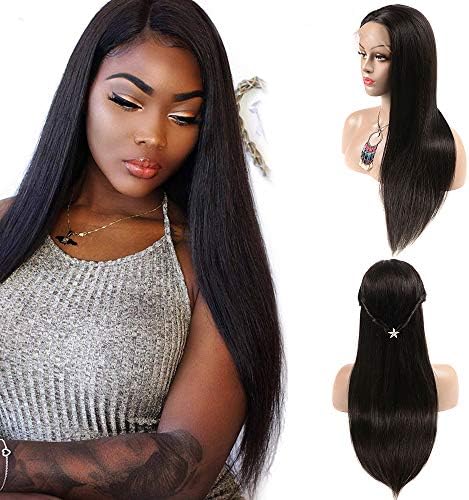 DADA 360 Lace Wigs Straight Human Hair Wig 18 Inch Silky Hair Wig for Women 360 Lace Frontal Wig Natural Color