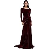 Dansiuey Long Sleeve Velvet Bridesmaid Dresses Scoop Neck Wrap Fall Formal Evening Party Gowns for Women