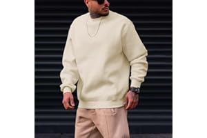 Men's Classic Crewneck Sweatshirt, Solid Apricot Fleece Pullover with Ribbed Trim, Casual Relaxed Fit Long Sleeve Top