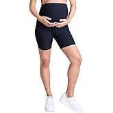 Motherhood Maternity Womens Over The Belly Ribbed Biker Pregnancy Workout Shorts