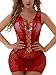 FasiCat Women's Mesh Lingerie for Women Fishnet Babydoll Mini Dress Free Size Bodysuit Red Style 6
