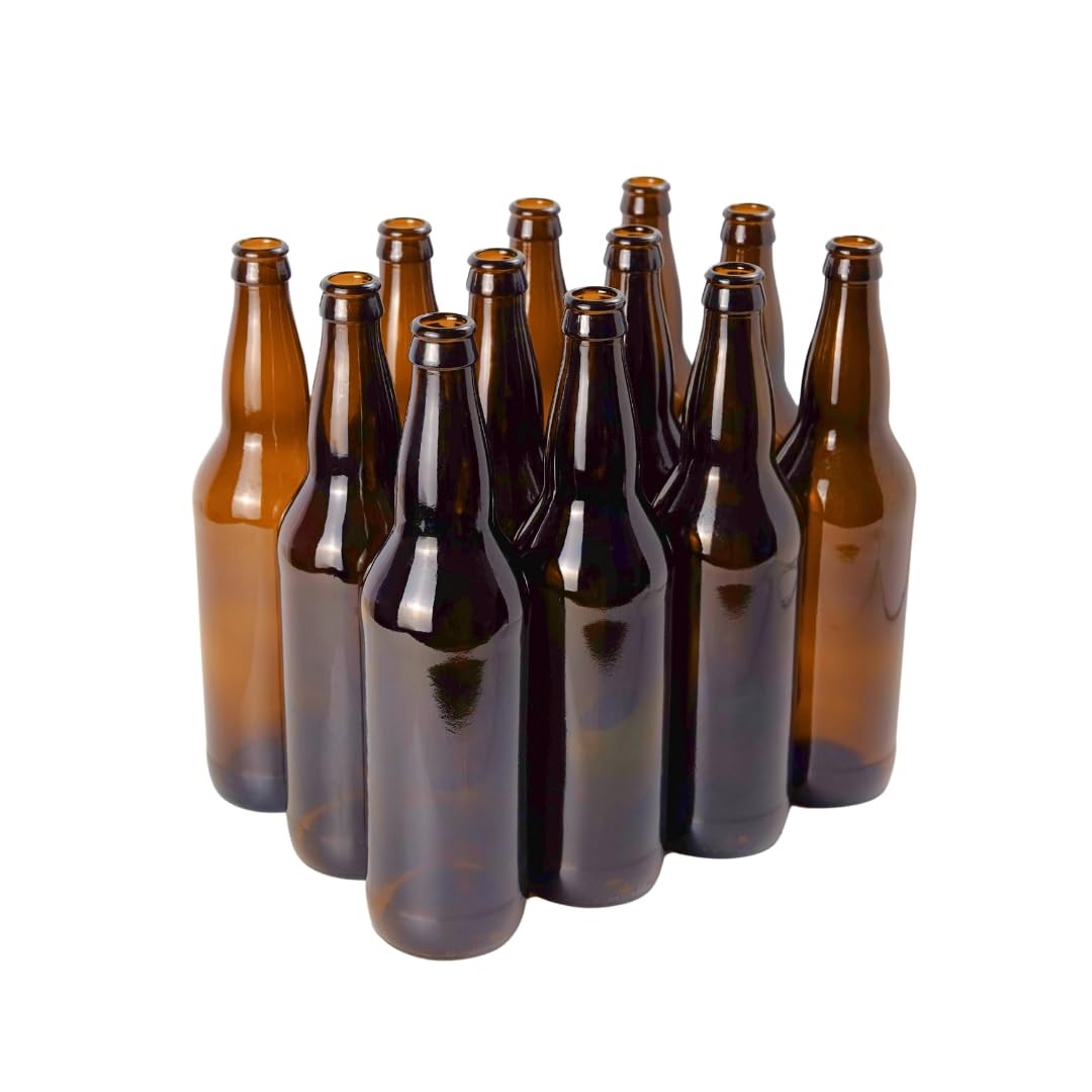 Photo 1 of ***** Photos stock for reference*****FastRack Beer Bottles Amber Glass Longneck Bottles for Home Brewing 22 oz - Crown Cap Refillable Beer Bottles Food Grade – ECO Friendly Proudly Made in the USA, Brown, Pack of 12