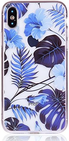 iPhone X Case, COSANO Floral Flower Clear Design Slim Fit with [Shock Absorbing Soft Bumper] + [Transparent Hard back] [Scratch-Resistant] Transparent Protective Cover for iPhone10 (Blue Floral X)