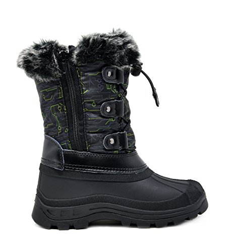 DREAM PAIRS Big Kid Ksnow Black Dk.Grey Green Isulated Waterproof Snow Boots - 6 M US Big Kid - Thumbnail 3
