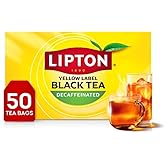 Lipton Decaf Black Tea Bags, Hot or Iced Caffeine Free Tea, 50 Tea Bags | Decaffeinated black tea bags featuring an aromatic blend of tea leaves from Malawi for hot or iced tea brewing.