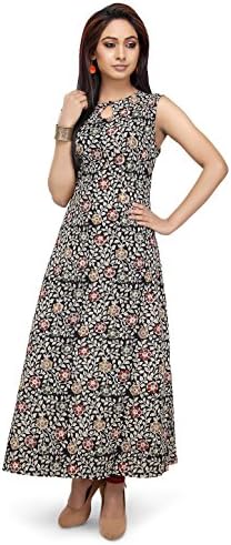 Utsav Fashion Kalamkari Printed Cotton Long Kurta in Black
