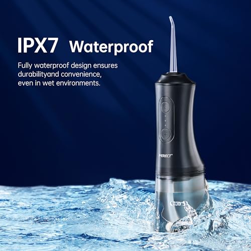 PERECT Portable Water Flosser for Teeth Cleaning, Travel Water Flossers for Teeth & Braces, 300ML Cordless Oral Irrigator with 3 Modes, 4 Tips, USB Rechargeable, IPX7 Waterproof (Black)