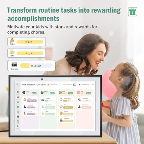 WiFi Digital Calendar Smart Family Planner,Chore Charts, Achievement Rewards, AI Meal Planning, Smart Touchscreen Interactive Display for Schedules and Cloud Photo Desk Calendar Refills, 10.1'' Black
