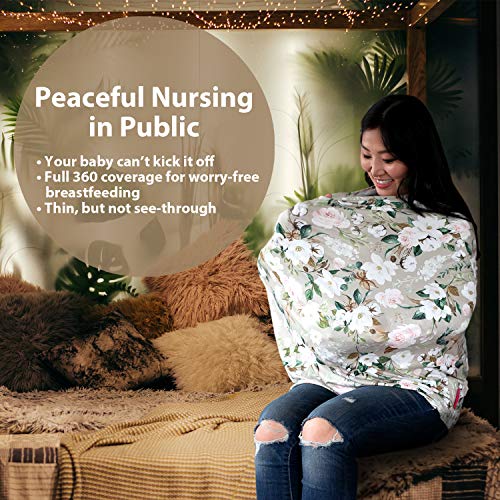 Premium Soft, Stretchy, and Spacious 4 in 1 Multi-Use Cover for Nursing, Baby Car Seat, Stroller, Scarf, and Shopping Cart - Best Gifts by Pobibaby (Belle) - Thumbnail 2