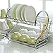2-Tiers Rustproof Stainless Steel Metal Wire Medium Dish Drainer Drying Rack,Kitchen Plate Chopstick Cup Utensil Organizer Holder With Drip Tray (Stainless Steel, Chrome)