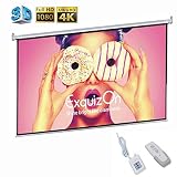Motorized Projector Screen with Remote Control, ExquizOn Ceiling Wall Portable Projector Screen 100 inch 16:9 1.2 Gain AUTO Electric HD 4K Indoor Outdoor for Family Home Theater and Office