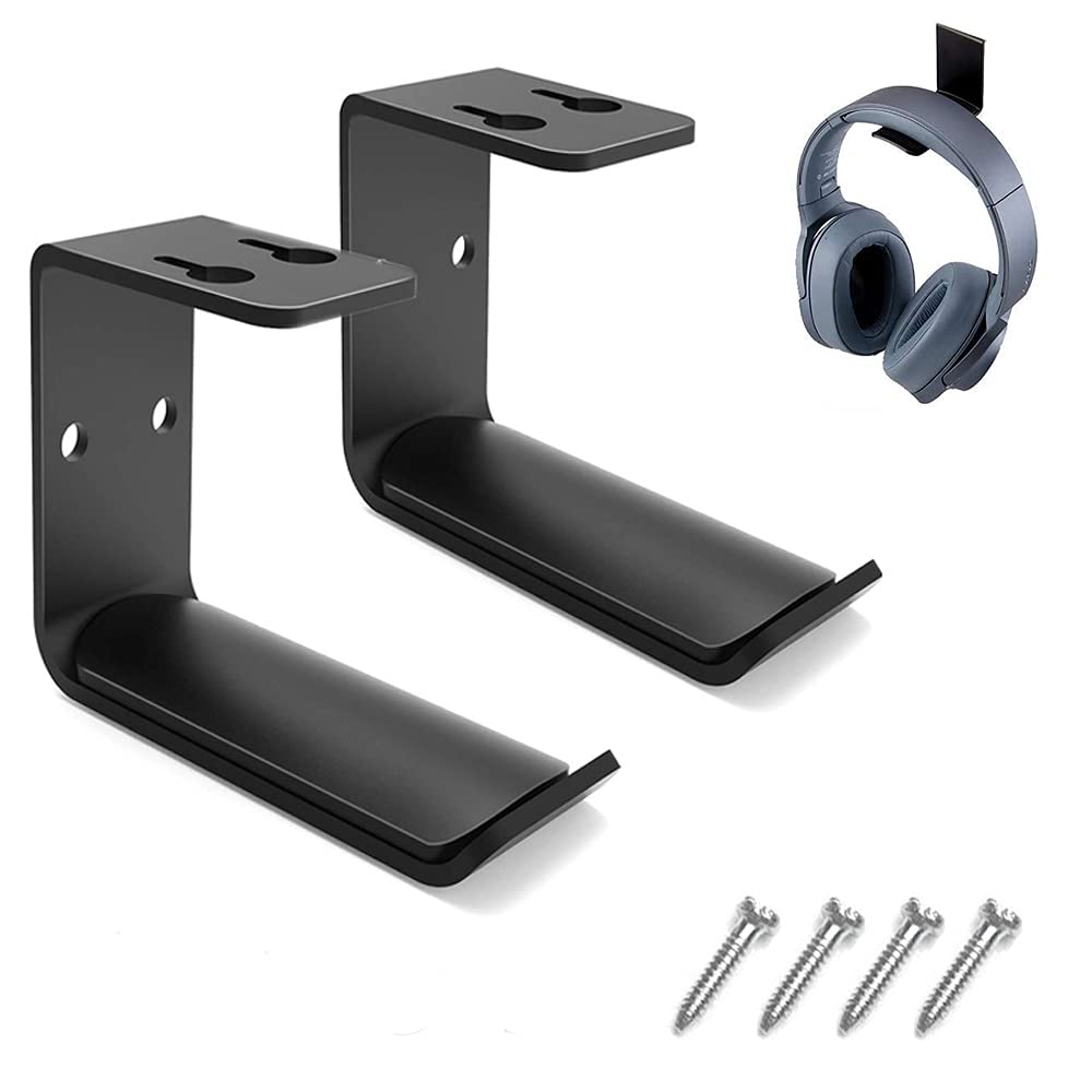 CATTY 2 Pieces Headphone Stand, Headset Holder Hook, Headphone Holder, Earphone Holder Hook, Mainly Used to Place Headphones-Black (with 4 Pieces Screws)