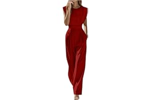 Jumpsuits for Women Dressy Cap Sleeve Crew Neck Wide Leg Long Pants Romper Business Casual Work Outfits Clothes