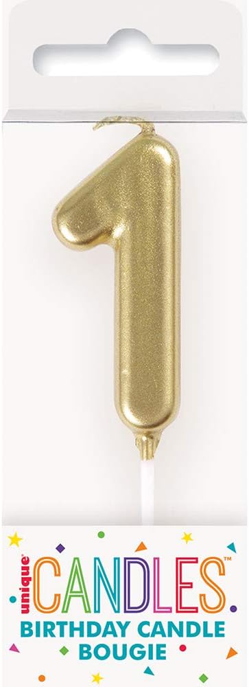 Mini Metallic Gold Number 1 Pick Birthday Candle (3cm x 11cm), Elegant and Dazzling Party Decoration