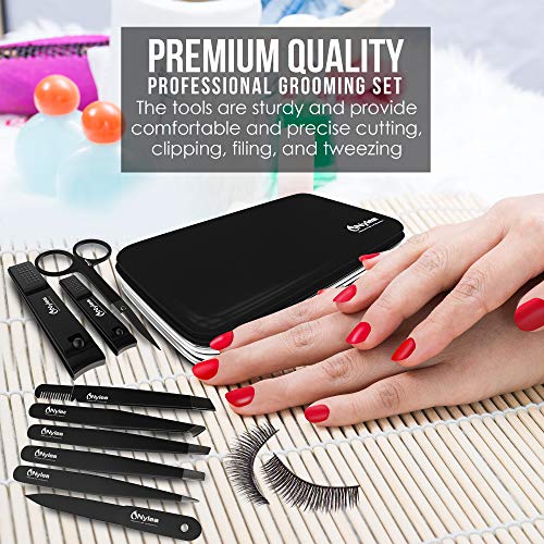 Nylea 9pcs Precision Tweezers & Nail Clippers Set [Stainless Steel] Pedicure Scissors, Toenails Cuticle Cutter Clipper Fingernails Grooming Kit for Men & Women Eyebrows Facial Hair [Free Leather Case] - Thumbnail 6