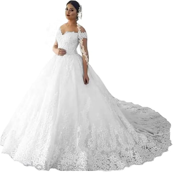 Amazon.com: Princess Off The Shoulder Wedding Dresses Bridal Ball Gown 2019  Lace Applique Wedding Dresses for Bride 2020 White 16 : Clothing, Shoes &  Jewelry