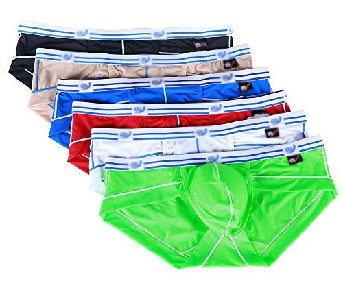SILKWORLD Men's Sexy Briefs Ice Silk Underwear Pack of 7 US Small