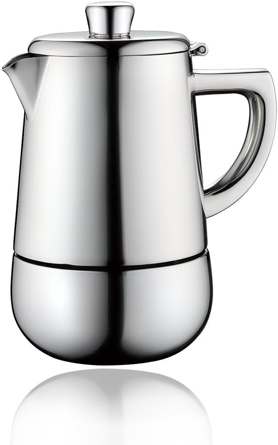 Minos Moka Pot Espresso Maker - 4 cups - 7.5 fl oz - Stainless Steel And Heatproof Handle - Suitable for Gas, Electric And Ceramic Stovetops