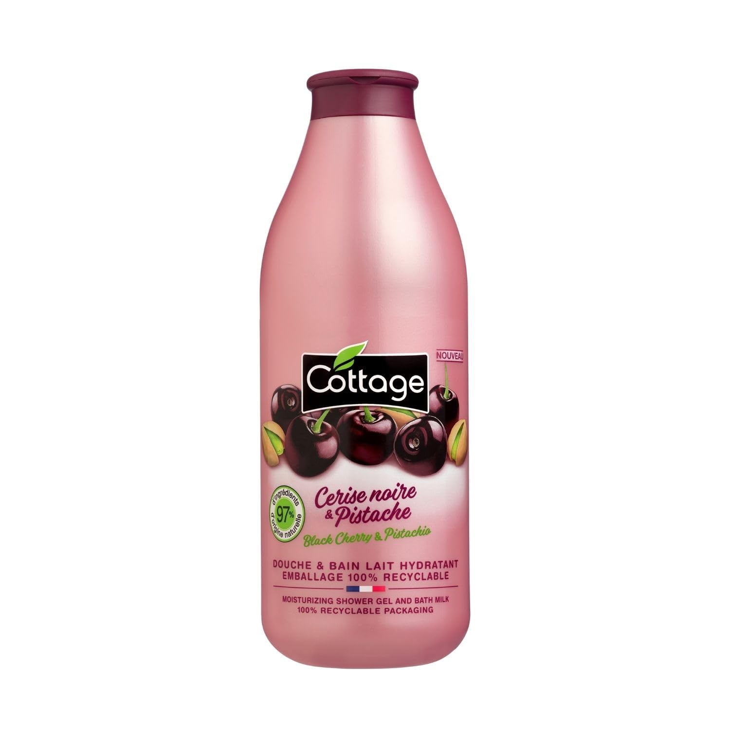 Cottage 2 in 1 Hydrating & Moisturising Body Wash - Black Cherry & Pistachio,750ml| 97% Natural Ingredients & Glycerin Shower Gel| Paraben-Free, Dermatologically Tested| Shower Milk For All Skin Types