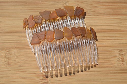 Genuine Shades of Brown Sea Glass Hair Combs (Set of 2) - Thumbnail 4