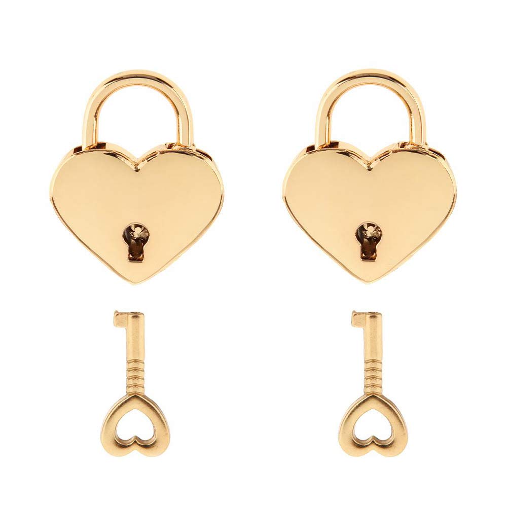 2 Pack Mini Heart Padlocks - Metal Love Padlocks for Jewelry Box, Storage Box, Diary, Book (Gold)