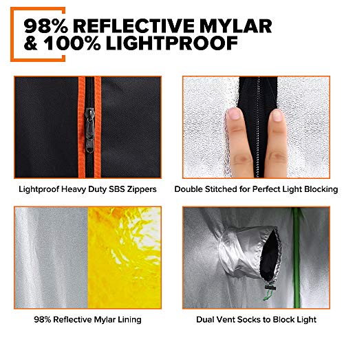kdgarden 36"x36"x72" Mylar Hydroponic Grow Tent for Indoor Plant Growing Heavy Duty 600D Highly Reflective and Lightproof Portable Closet Grow Tent Room - 3'x3'x6'
