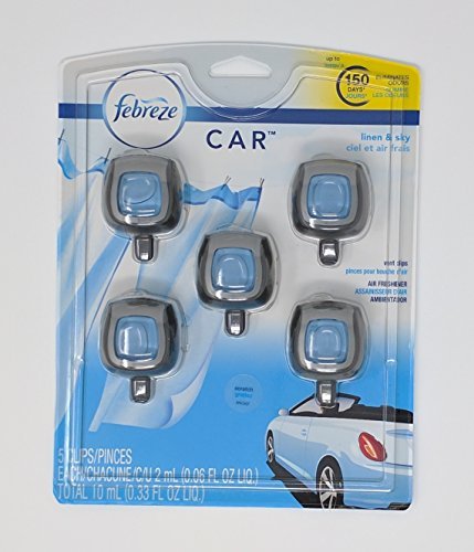 Febreze 13 Car Air Freshener, Set of 5 Clips, Linen & Sky-up to 150 Days