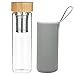 ORIGIN Best BPA-Free Fruit and Tea Infuser Borosilicate Glass Water Bottle with Neoprene Sleeve and Bamboo Lid, Double Mesh Filter, Travel Tumbler 20oz