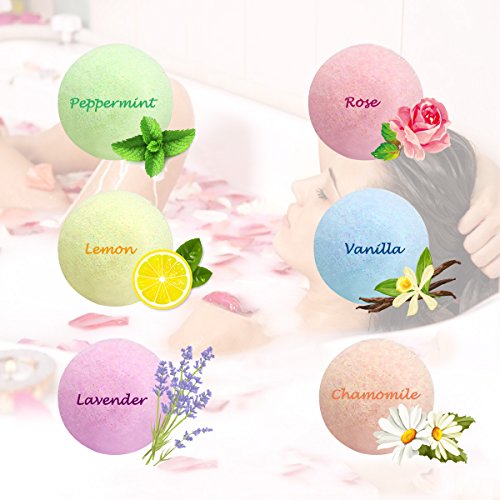 Pack of 6 Bath Bomb Balls, 100% Handmade with Natural Flowers Essential Oil, Fizzing Soften Skin - Six Unique Natural Fragrance for Bubble Bath Spa