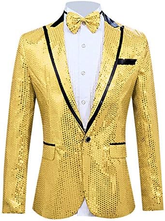 Slim Suit for Men Big Sale-Jiayit Men's Slim Suit Blazer Sequins Host Party with Bow Tie
