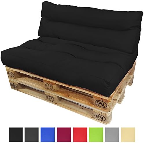 PROHEIM Euro-pallet cushion Lounge for Indoor/Outdoor - Pallet Furniture Cushion: 1x Seat cushion + 1x Long back cushion - Water and dirt-resistant, Colour:Black