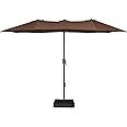 Yaheetech 15 ft Patio Umbrella with Base Included, Double-Sided Extra Large Umbrella, Outdoor Market Umbrella with Easy Crank Handle, 12 Strong Ribs Ventilation Openings for pool Lawn Garden, Brown