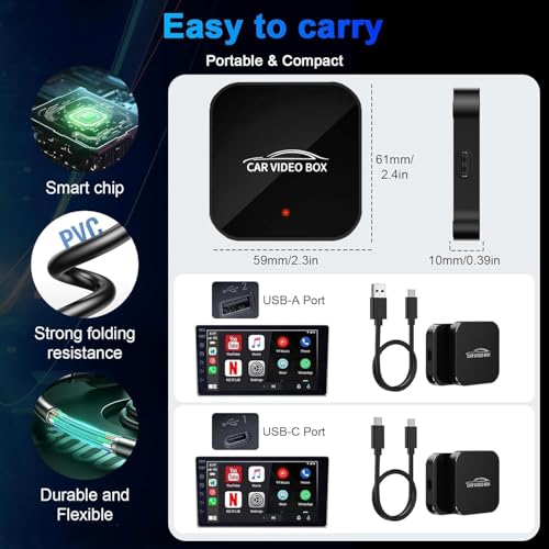 2026 Wireless CarPlay & Android Auto Adapter Supports Netflix/Youtube/TF - Plug & Play, Magic Video Box Compatible with CarPlay & Android Auto Factory (4GB RAM+16GB)