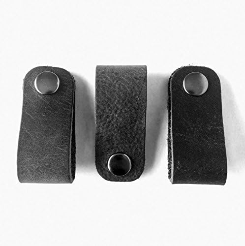 USA MADE Black Leather Computer Cable Organizers • Leather Cord Clams • Set of 3 • Oil Tanned Top Grain Cowhide Electronics & MacBook Cable Wrangler by Hatton Henry
