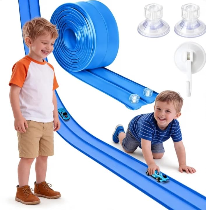 5M Race Car Track Flexible Race Track for Kids with 4 Plastic Cars 12 Suction Cups Birthday Gifts for 3 4 5 6 7 8 Years Old Boys Girls Kids SiumPklay