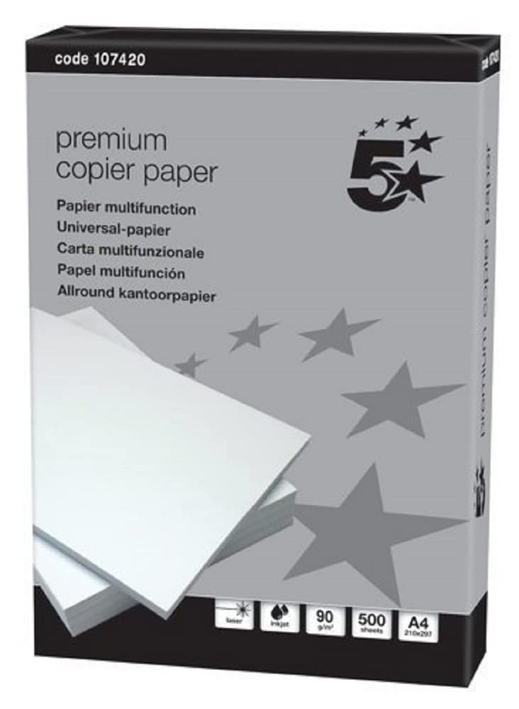5 Star Elite Copier Paper Smooth Ream-Wrapped 90gsm A4 High White [500 Sheets]