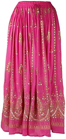 Womens Print Elastic Waistband Long Broom/Maxi Skirt with Sequin Detail