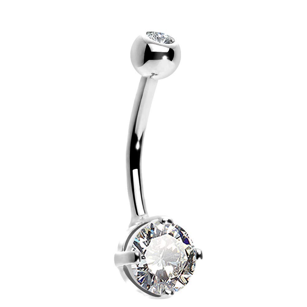 OUFER Belly Button Bars 14G 14K Solid Gold Belly Button Ring Clear CZ Navel Ring Belly Bars Navel Piercing Jewellery