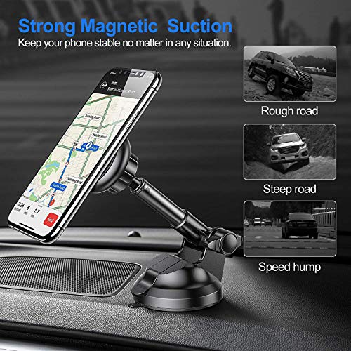 SALEX Magnetic Phone Holder. Universal Car Mount for Dashboard and Windshield. 360° Rotation with 6 Strong Magnets, Suction Cup, Dash Pad, Metal Telescopic Arm for Phones, GPS up to 7 Inches [Silver] - Thumbnail 2