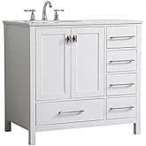 Elegant Decor Irene 36" Solid Wood and Stone Single Bathroom Vanity in White